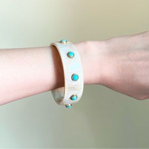 CRACKED - Ashley Pittman light horn turquoise gemstone statement bangle bracelet